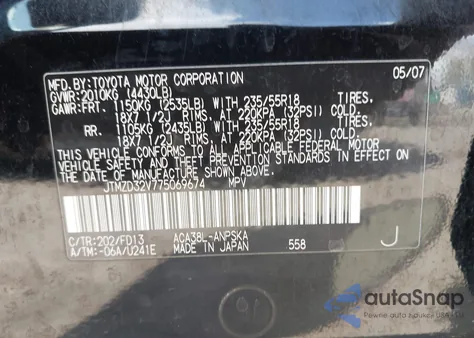 2007 Toyota Rav4 Sport from USA, damaged, VIN JTMZD32V775069674